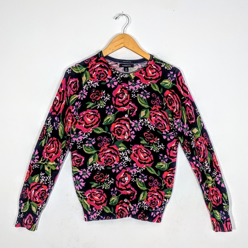 Land's End Supima Cotton Floral Cardigan - Picture 6 of 7